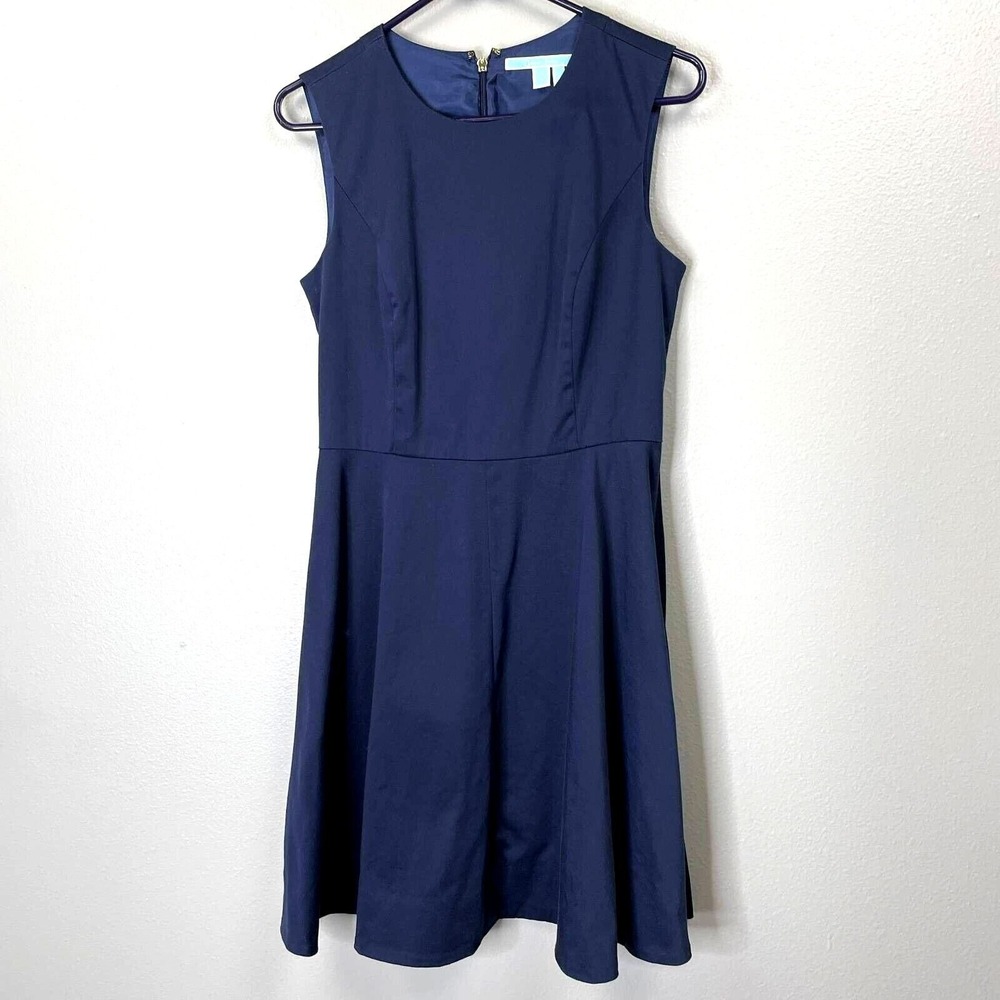 Draper James Love Circle Dress Womens 4 Navy Blue Sleeveless Fit Flare Zip Back